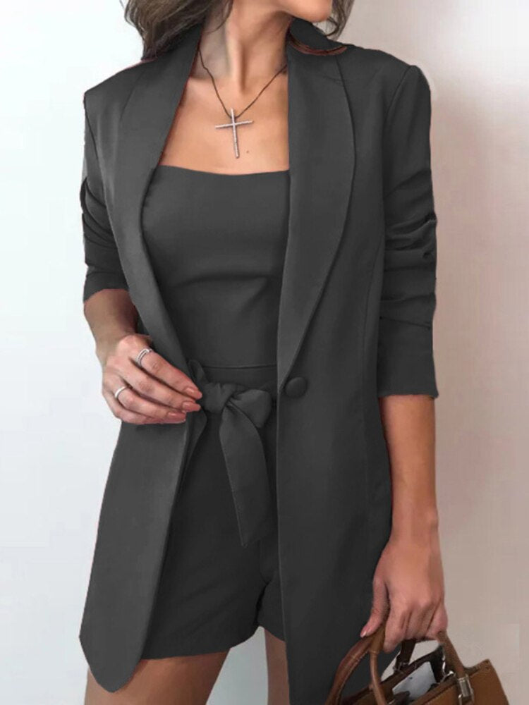 Juliana - Conjunto de 3 piezas: Chaleco, Chaqueta de traje, Shorts de talle alto