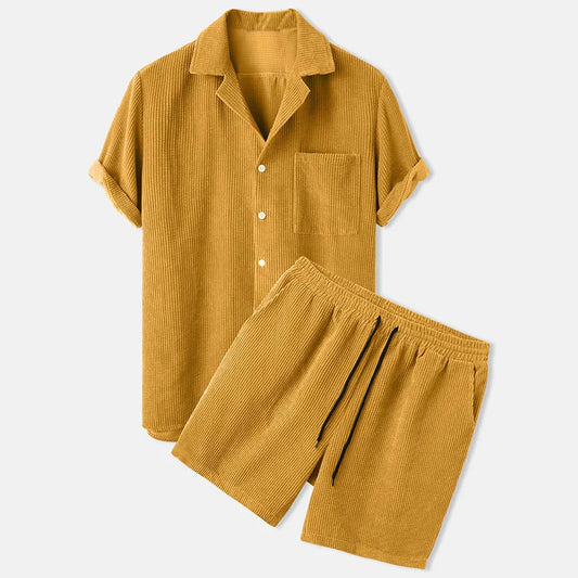 Cayson - Set para hombre: pantalones cortos de pana y camisa