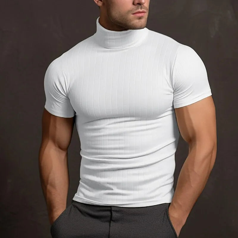 Aljur - Camiseta lisa de hombre con cuello alto
