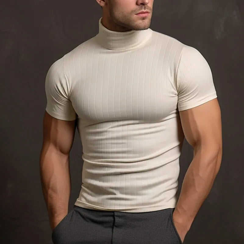 Aljur - Camiseta lisa de hombre con cuello alto