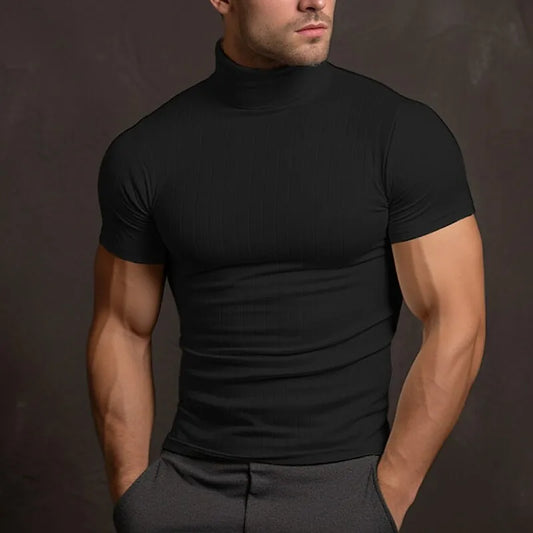 Aljur - Camiseta lisa de hombre con cuello alto