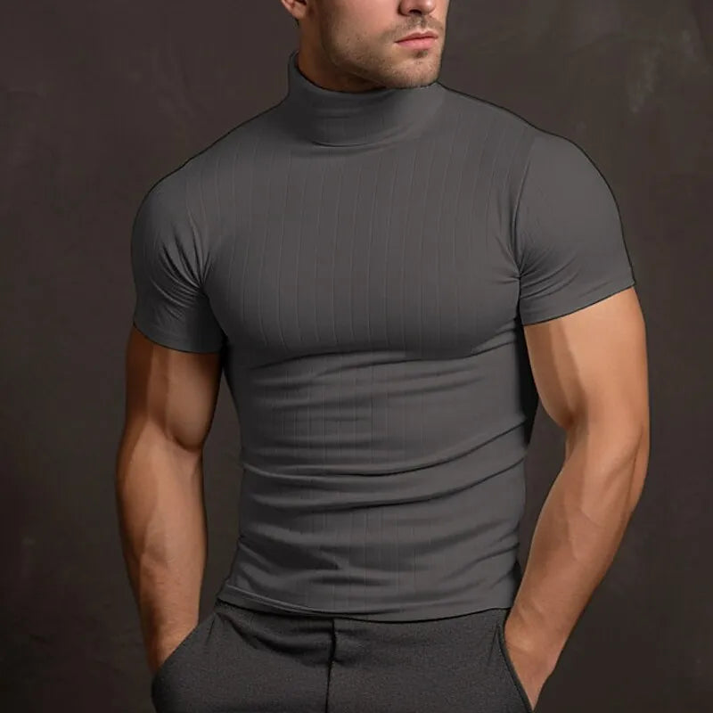 Aljur - Camiseta lisa de hombre con cuello alto